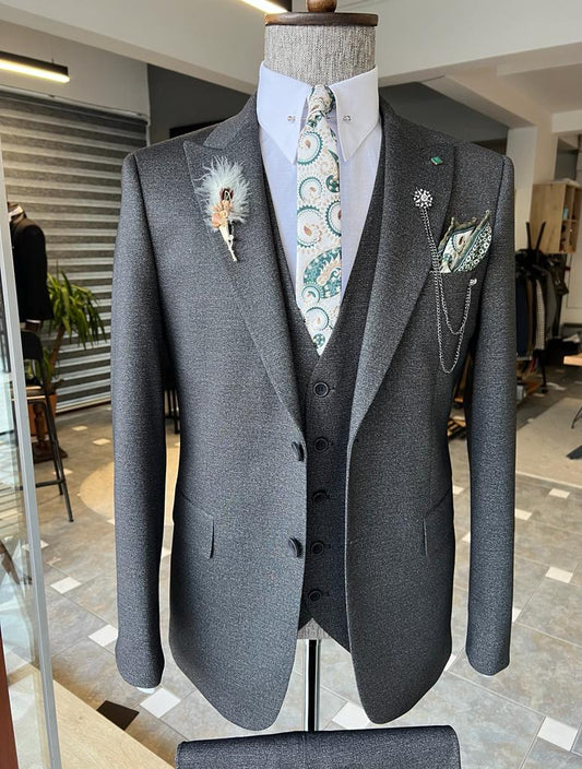 Louis Khaki Slim Fit Peak Lapel Suit