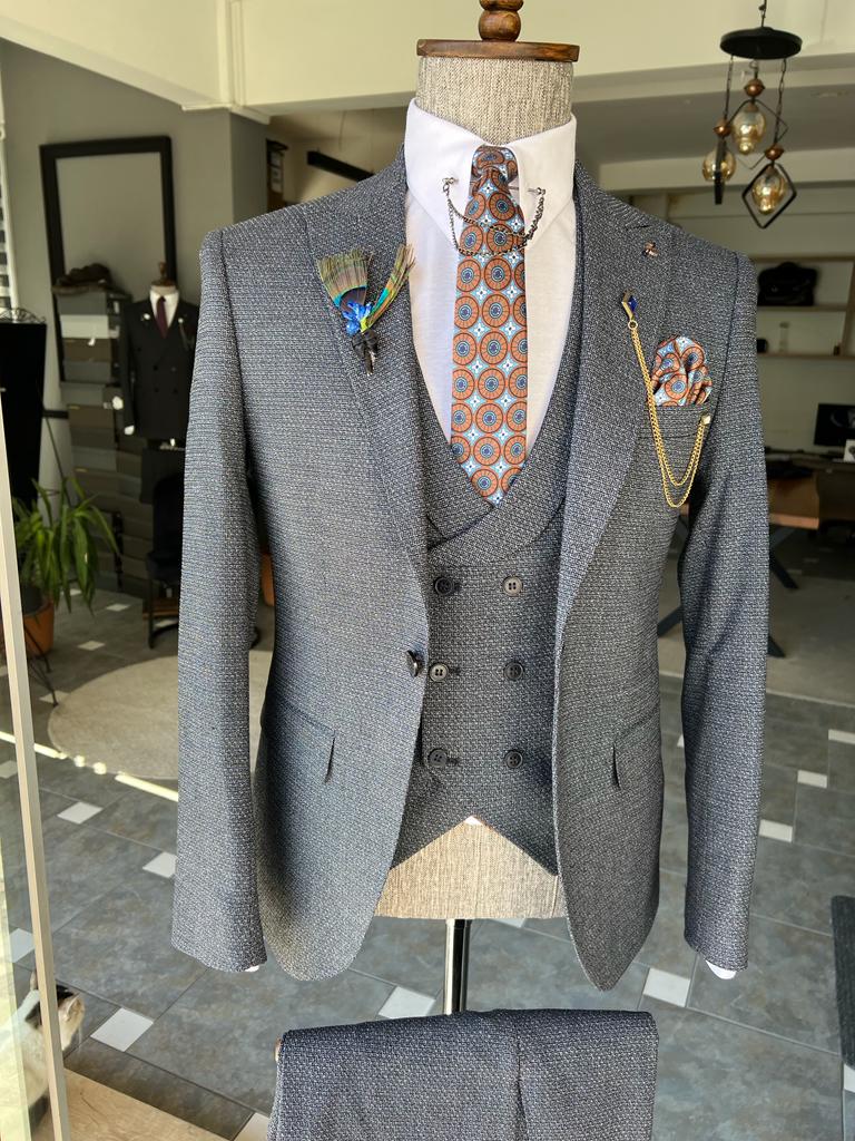 Louis Blue Slim Fit Peak Lapel Suit