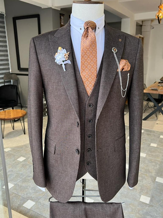 Louis Brown Slim Fit Peak Lapel Suit