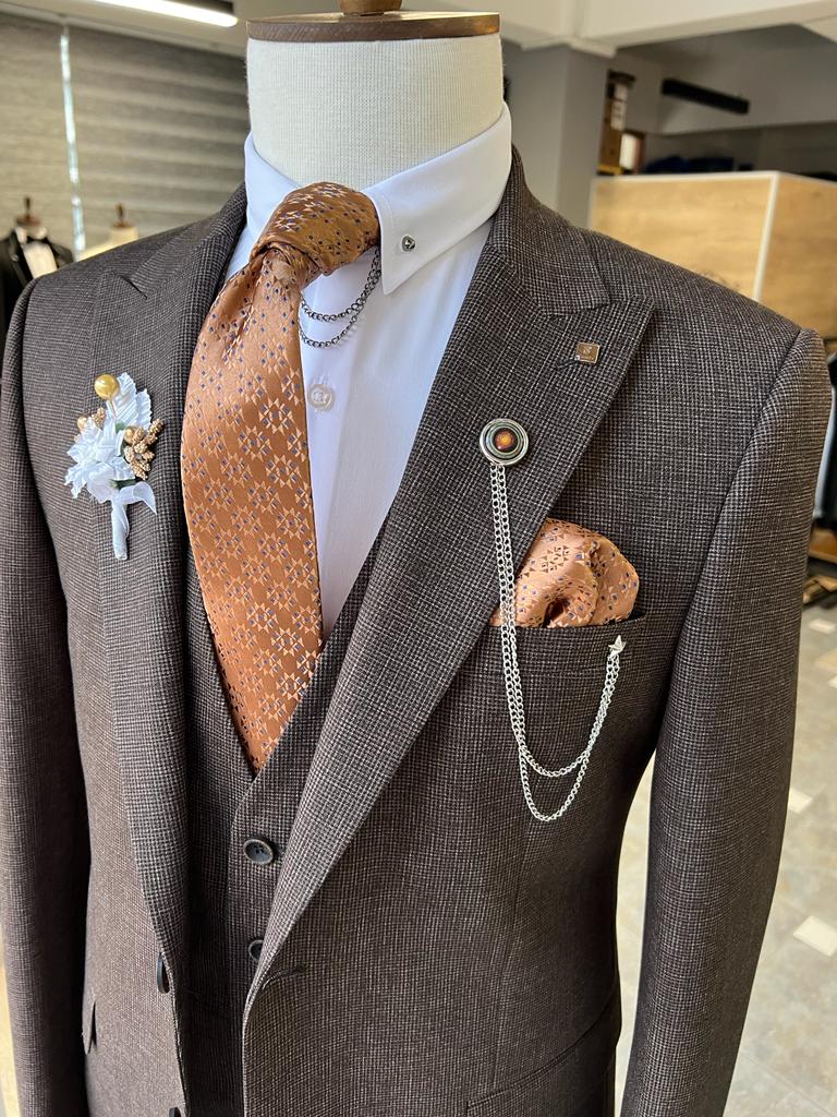 Louis Brown Slim Fit Peak Lapel Suit