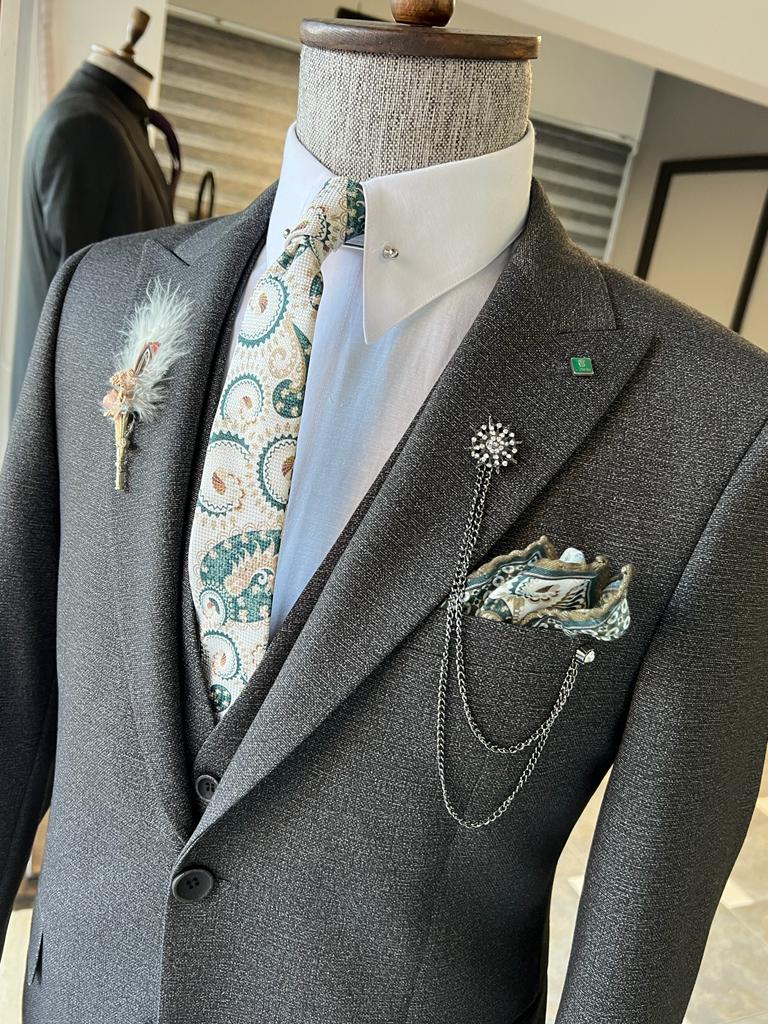 Louis Khaki Slim Fit Peak Lapel Suit