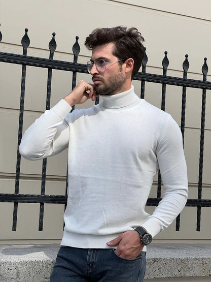 Stefano Slim Fit White Turtleneck Sweater