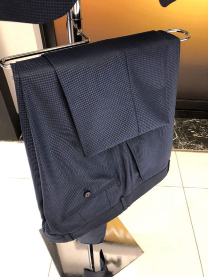 Slim-Fit Plaid Suit Vest Navy-Blue