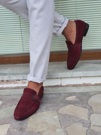 Henderson Claret Red Suede Buckle Loafers