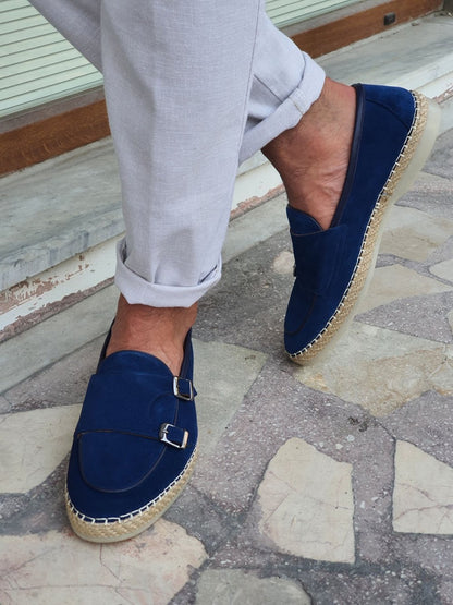 Kurni Blue Double Buckled Suede Leather Shoes