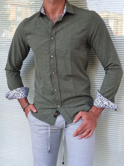 Major Khaki Slim Fit Patterned Shirt