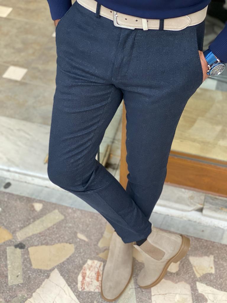 Wilson Dark Blue Slim Fit Cotton Pants