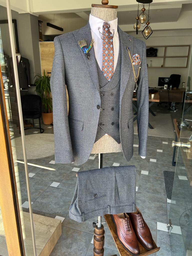 Louis Blue Slim Fit Peak Lapel Suit