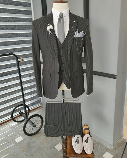 Argo Dark Gray Slim Fit Notch Lapel Wool Suit – BRABION