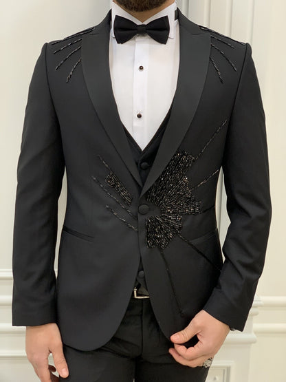 Royal Black  Crystal Slim Fit Tuxedo