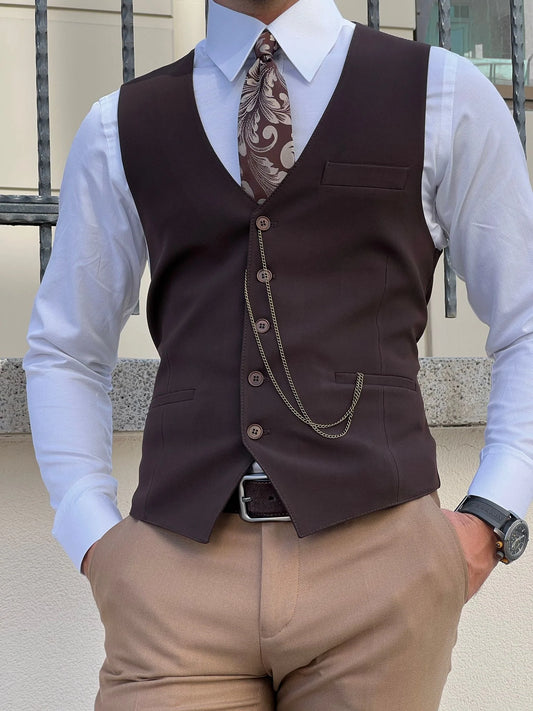 Stefano Slim Fit Woolen Brown Men's Vest