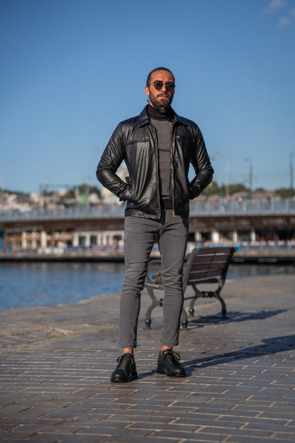 Mateo Slim Fit Leather Crocodile Style Jacket