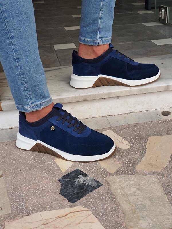 Galiardi Navy Blue Mid-Top Suede Sneakers