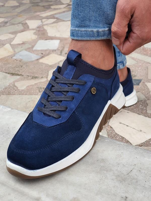 Galiardi Navy Blue Mid-Top Suede Sneakers