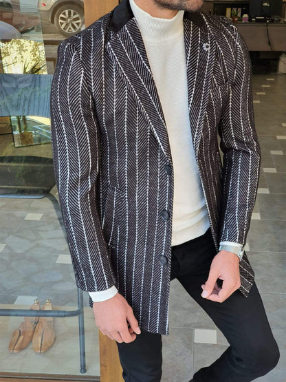 Paruri Black Slim Fit Striped Wool Long Coat – BRABION