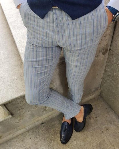 Bellingham Gray Slim Fit Pinstripe Pants