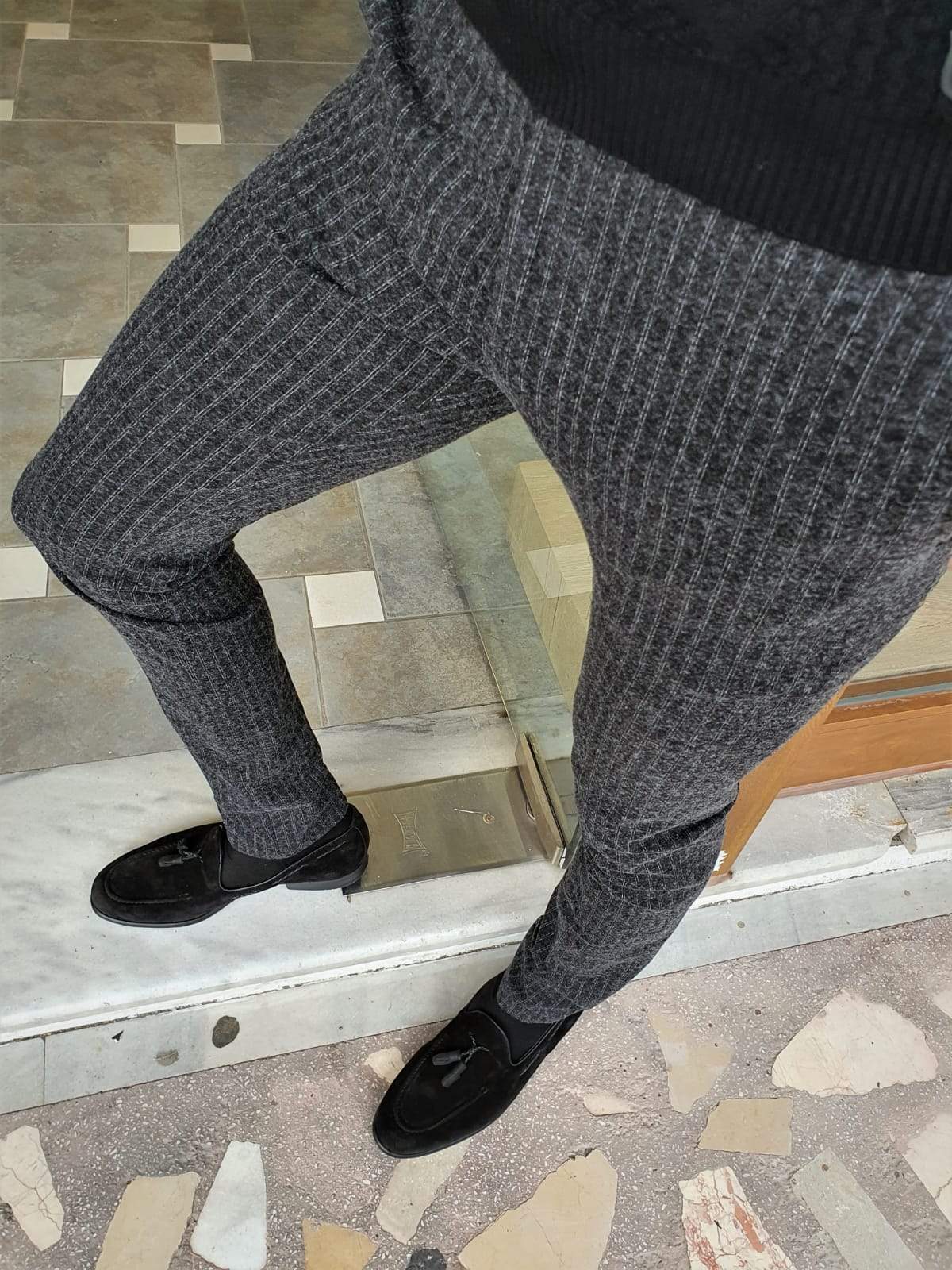 Paruri Black Slim Fit Striped Pants