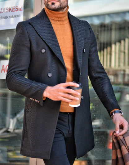Clemson Black Slim Fit Wool Long Coat