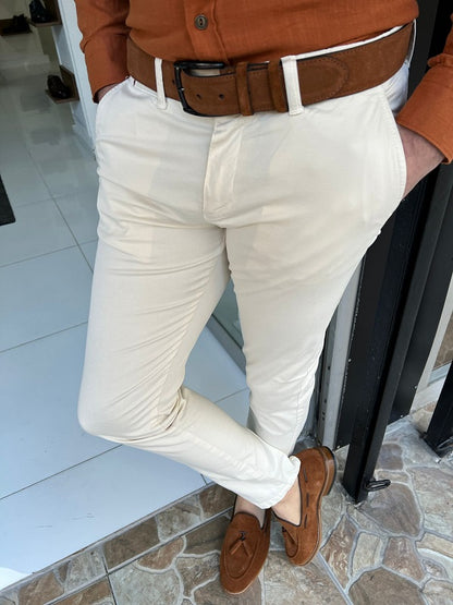 Danville Cream Slim Fit Cotton Pants