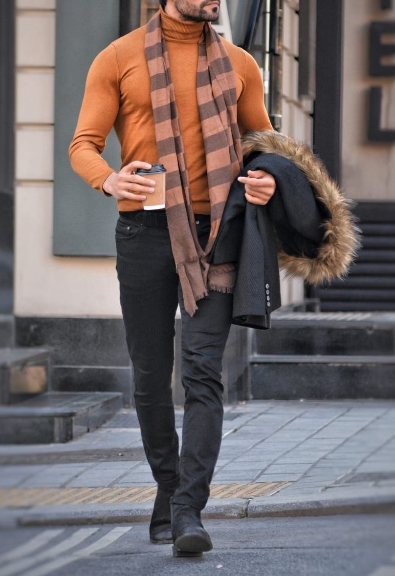 Elko Camel Slim Fit Turtleneck Wool Sweater