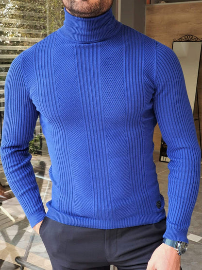 Elko Sax Slim Fit Striped Turtleneck Wool Sweater