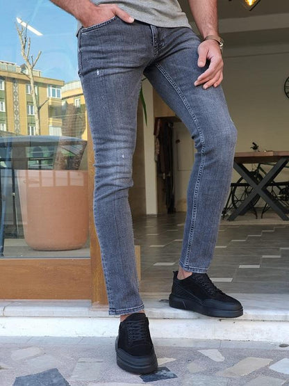 Bastoni Gray Slim Fit Ripped Jeans