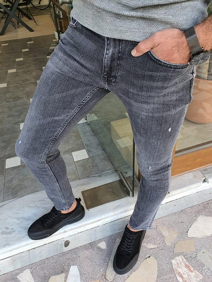 Bastoni Gray Slim Fit Ripped Jeans