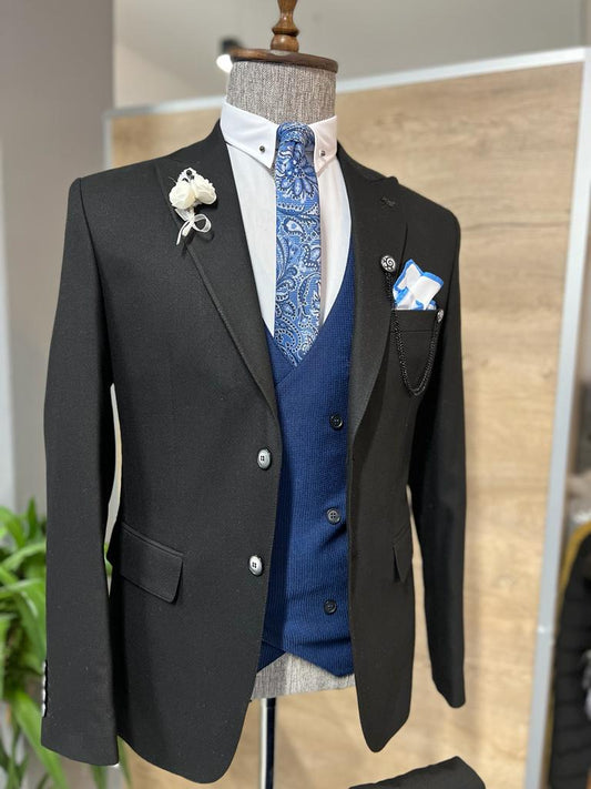 Kent Black Slim Fit Peak Lapel Suit