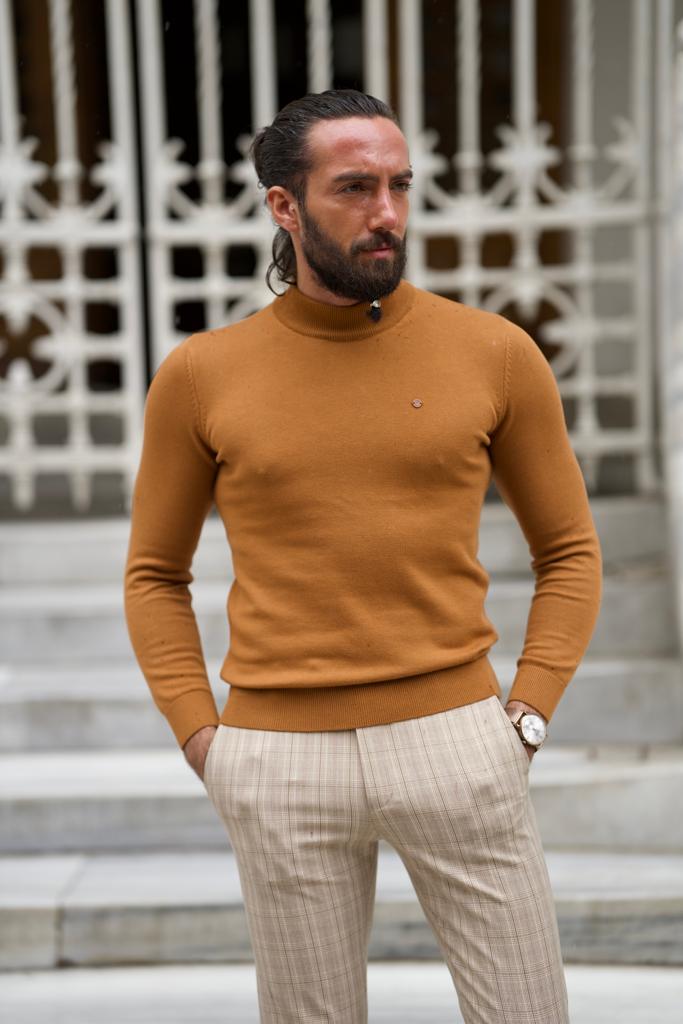 Empire Camel Slim Fit Mock Turtleneck Sweater