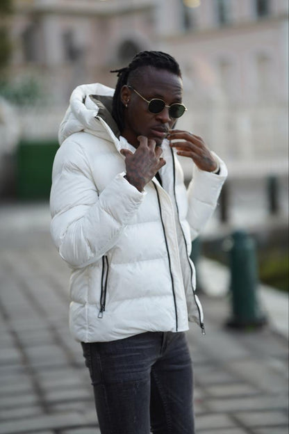 Enid White Hooded Puffer Jacket