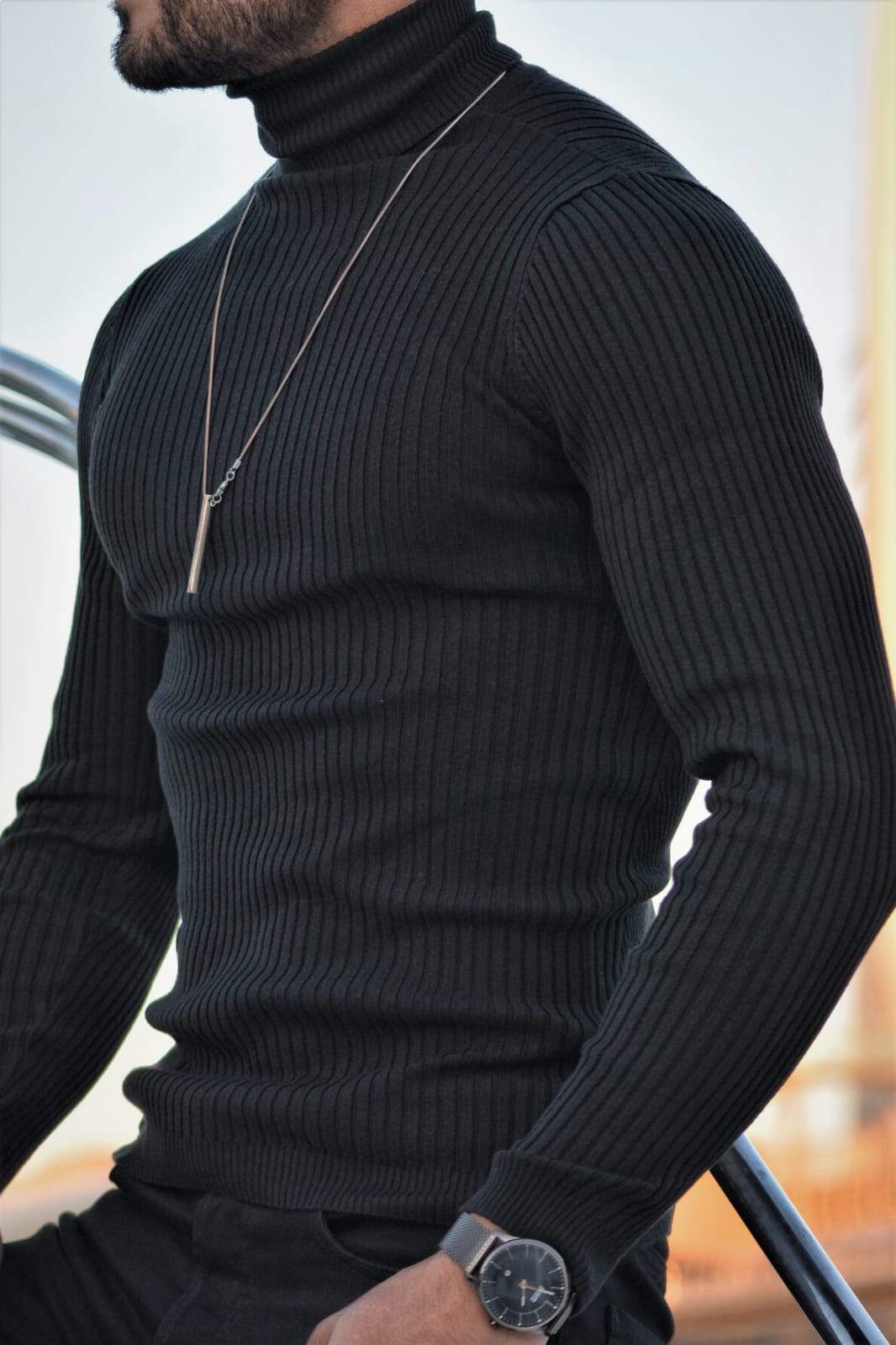 Napasta Black Slim Fit Turtleneck Wool Sweater