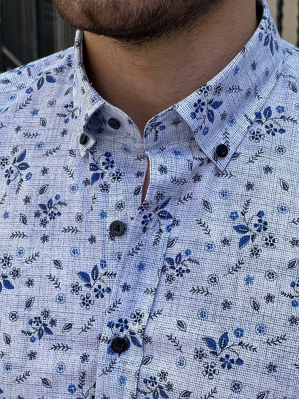 Brabion Tampa Blue Slim Fit Long Sleeve Floral Shirt