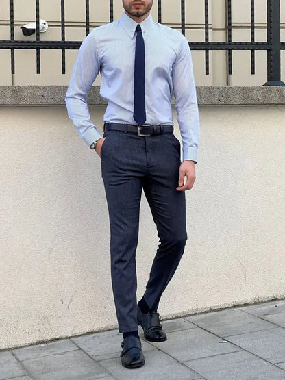 Brabion Berton Men's Slim Fit Blue Pinstripe Dress Shirt - Versatile Elegance BRABION Brabion Berton Men's Slim Fit Blue Pinstripe Dress Shirt - Versatile Elegance BRABION