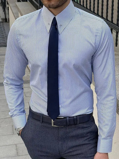 Brabion Berton Men's Slim Fit Blue Pinstripe Dress Shirt - Versatile Elegance BRABION Brabion Berton Men's Slim Fit Blue Pinstripe Dress Shirt - Versatile Elegance BRABION
