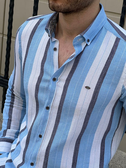 Tampa Blue Slim Fit Striped Casual Shirt