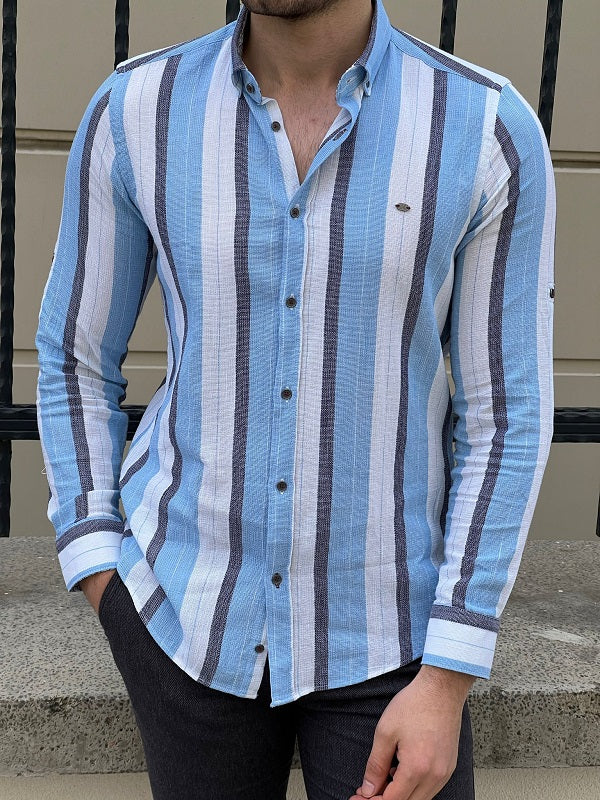 Tampa Blue Slim Fit Striped Casual Shirt