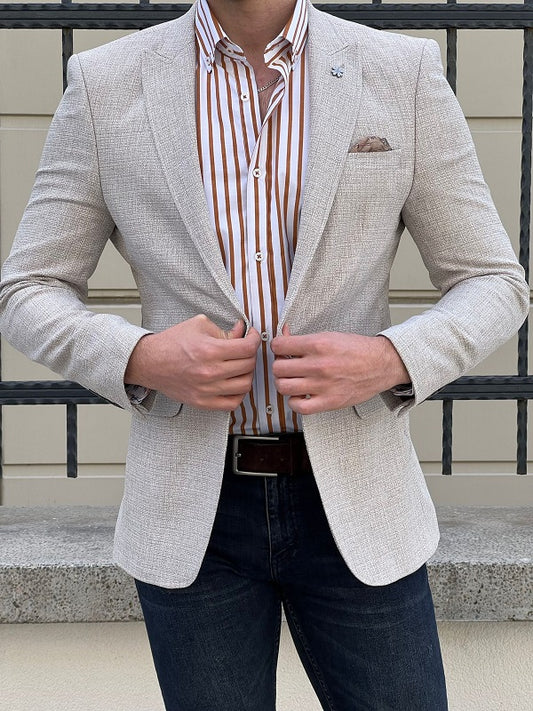 Hazel Beige Slim Fit Peak Lapel Blazer