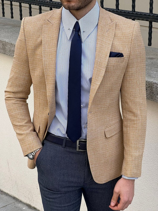 Hazel Yellow Slim Fit Peak Lapel Blazer