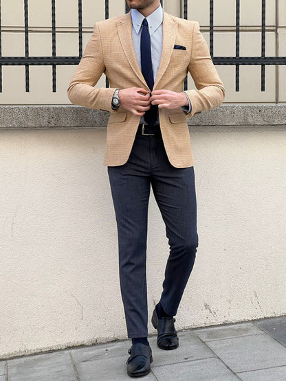 Hazel Yellow Slim Fit Peak Lapel Blazer