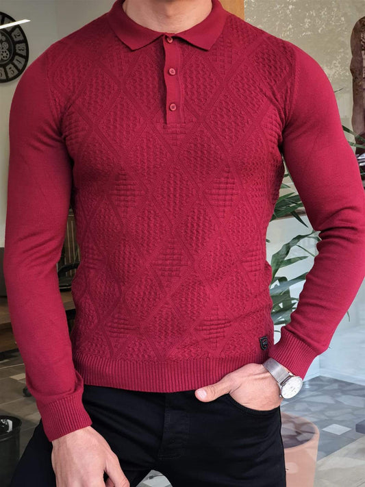 Elko Claret Red Slim Fit Collar Sweater