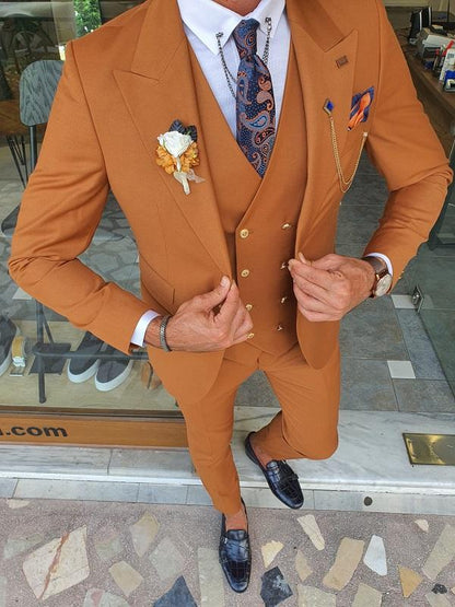 Boston Tile Brown Slim Fit Peak Lapel Wool Suit