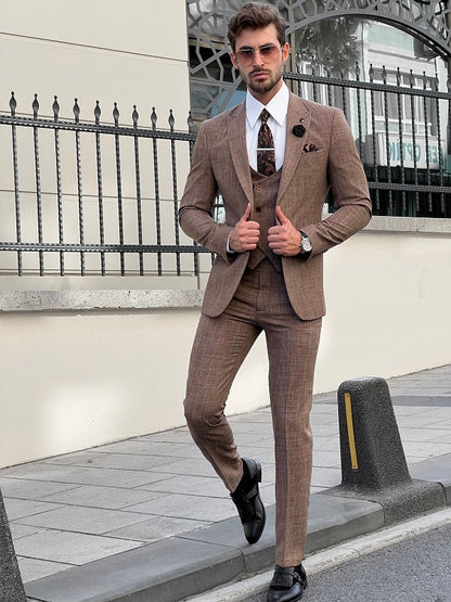 Napoli Camel Slim Fit Peak Lapel Suit