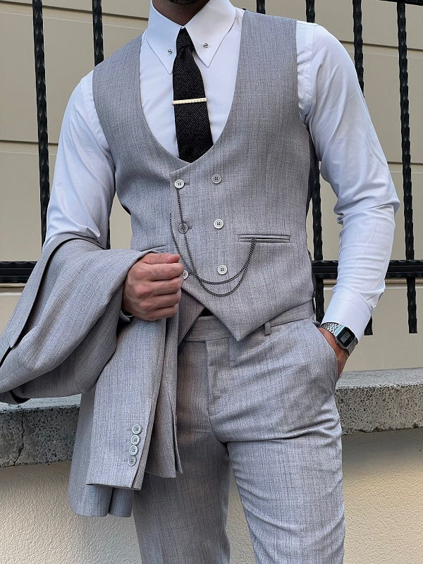 Napoli Gray Slim Fit Peak Lapel Suit - Versatile Elegance for Any Occasion