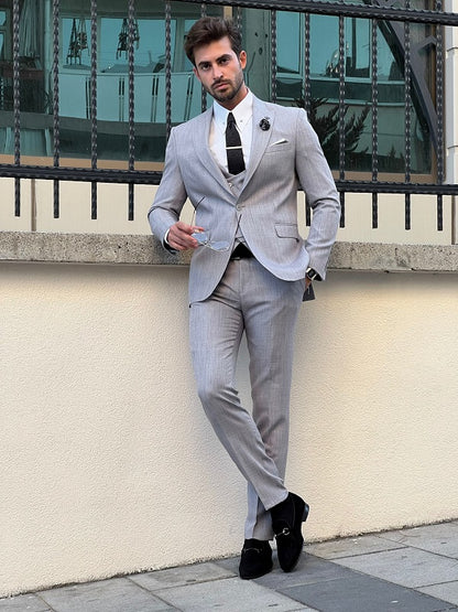 Napoli Gray Slim Fit Peak Lapel Suit