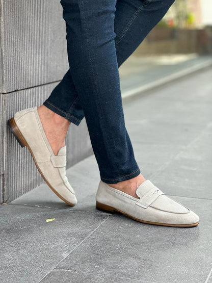 Lawson Beige Suede Penny Loafers