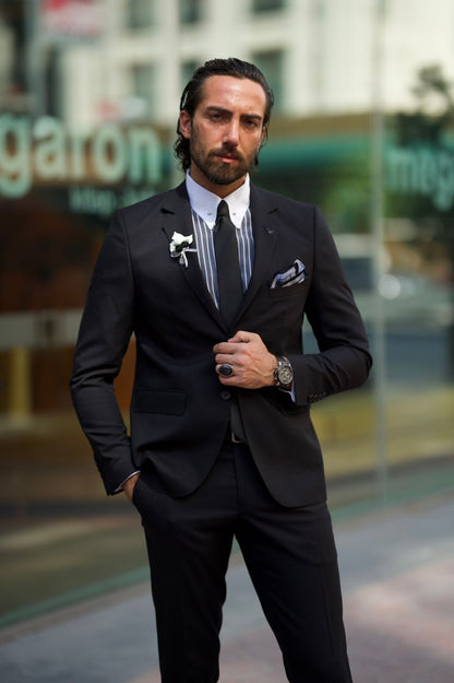 Evo Black Slim Fit Notch Lapel Suit