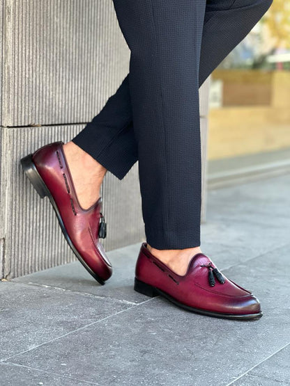 Premium Lawson Burgundy Tassel Loafers Versatile Leather Men's