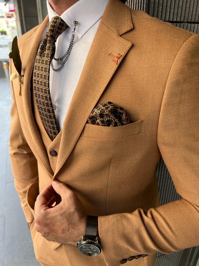 Evo Camel Brown Slim Fit Notch Lapel Suit