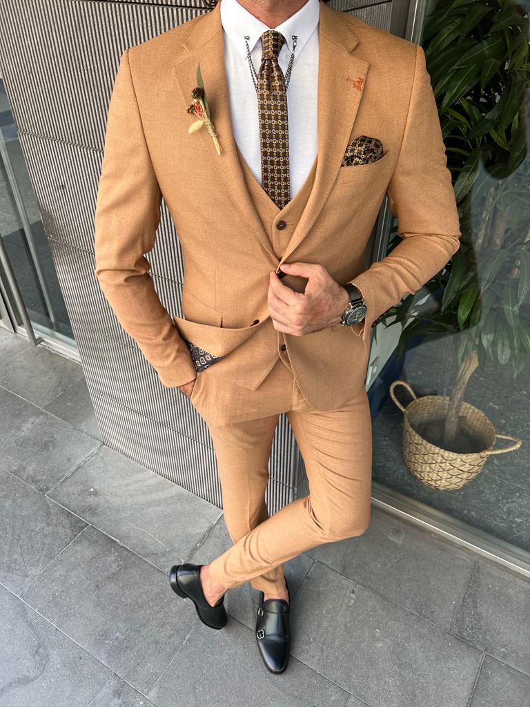 Evo Camel Brown Slim Fit Notch Lapel Suit