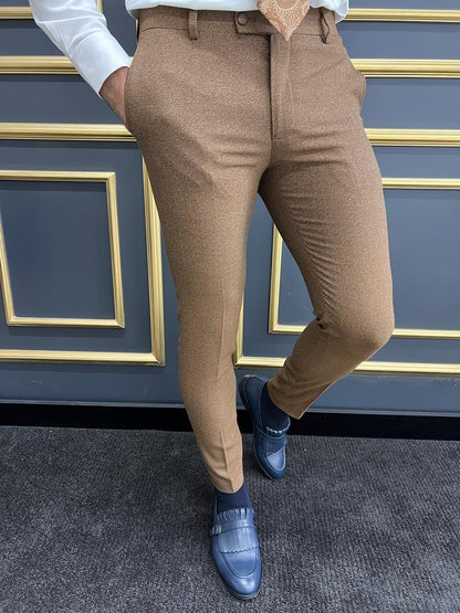 Eros Camel Slim Fit Cotton Pants